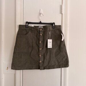 Kensie Button-Front Corduroy Miniskirt — Size 14 - Teal Slate - New with Tags
